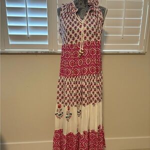 Pink and White Sleeveless Maxi Dress